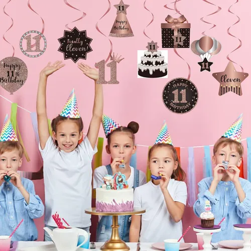 Miniatura 3 de BRT Bearingshui Decoraciones de techo colgantes de remolinos de 11 años, 11 espirales colgantes de papel de aluminio con recortes para 11 años
