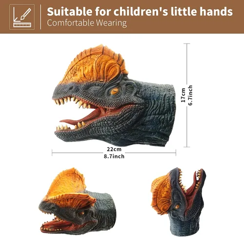 Miniatura 4 de Yolococa Juego de títeres de mano de dinosaurio realista de látex suave con cabeza de animal, juguetes de marionetas de mano, regalo para niños
