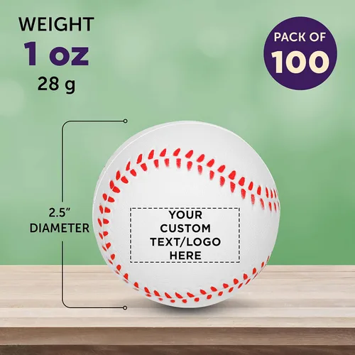 Miniatura 5 de DISCOUNT PROMOS Juego de 100 bolas de béisbol personalizadas para apretar, paquete a granel personalizado, perfecto para regalos promocionales