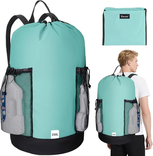 Miniatura 12 de BALEINE Mochila Bolsa de Lavandería de 120L, Tela Oxford 900D Bolsas Grandes de Lavandería de Viaje con Correas para el Hombro y 2 Bolsillos de Negro