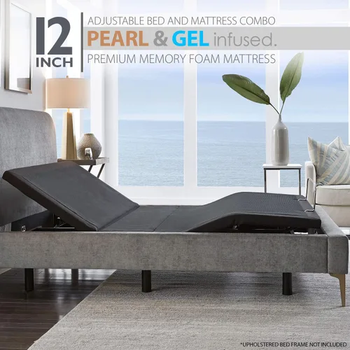 Miniatura 5 de Blissful Nights Ananda - Colchón de espuma viscoelástica con infusión de perlas y gel frío de 12 pulgadas con base de cama ajustable de primera