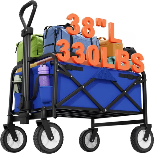 Miniatura 11 de PayLessHere Carrito plegable con ruedas Negro Carrito plegable resistente con capacidad de 330 libras con ruedas todo terreno y mango Gris