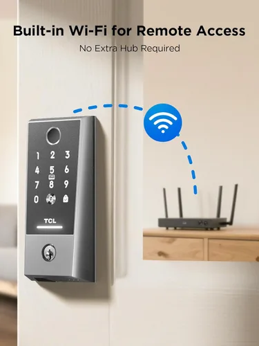 Miniatura 6 de TCL Smart Lock D2 Plus, cerradura de puerta con huella dactilar sin llave, cerradura de cerrojo de teclado con pantalla táctil, timbre integrado