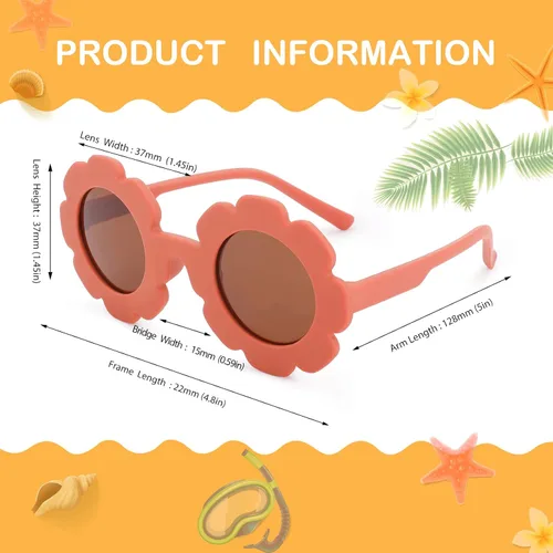Miniatura 6 de Lindas flores y lentes de sol redondos para niños, marco de goma flexible, protección UV400 para niños y niñas de 2 a 10 años