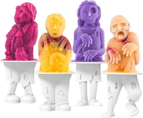 Tovolo Zombie Ice Pop - Juego de moldes de 4 moldes de silicona para paletas de Halloween con palos de esqueleto, aptos para lavavajillas, moldes de