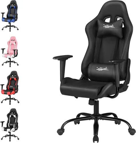 Silla para videojuegos, silla de videojuegos, silla de juegos de computadora barata, silla de juegos de piel sintética, respaldo alto, silla Negro