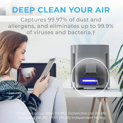 Miniatura 4 de Pure Enrichment PureZone - Purificador de aire para dormitorio y sala de estar, filtración de 4 etapas y luz UV-C, el filtro HEPA H13 ayuda a Gris