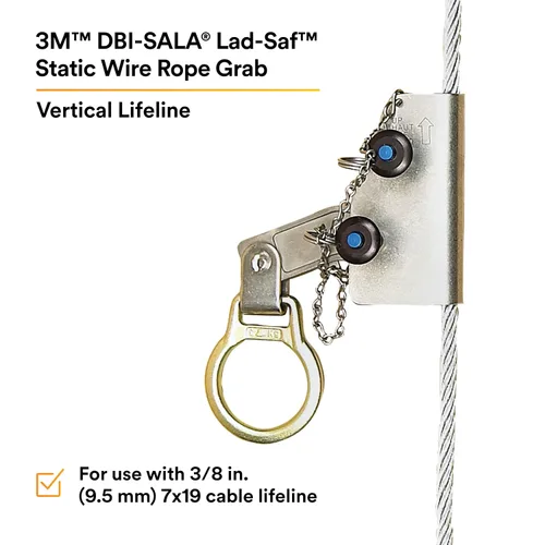 Miniatura 2 de 3M DBI-SALA 5000338 Componente vertical del sistema, agarrador manual de cable para uso en cable de 3/8" (9,5 mm) 7x19 línea de vida, plata