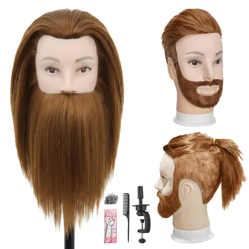 Cabeza de maniquí masculino con cabello, cabeza de maniquí de peluquero de 10 pulgadas, cabeza de maniquí de peluquería de cosmetología para Marrón