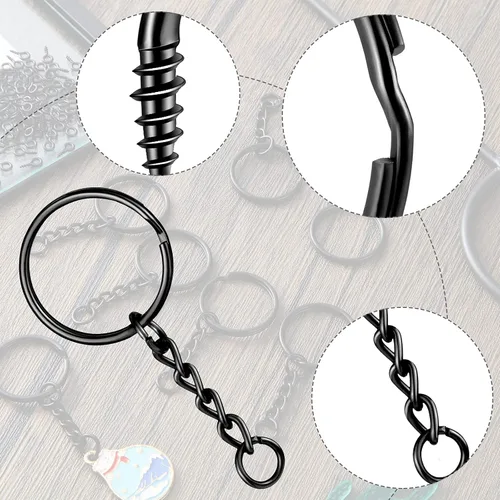 Miniatura 3 de Hotop Kit de 360 llaveros a granel, incluye 90 llaveros con cadena y conectores de anillos abiertos, 180 ganchos pequeños para manualidades, Negro