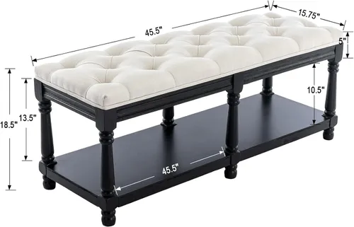 Miniatura 2 de Kmax Banco de almacenamiento para entrada con zapatero acolchado, banco de calzado de madera negra para ventana, banco para entrada de pasillo, Gris