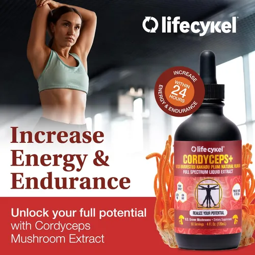 Miniatura 4 de Life Cykel Paquete de atletas profesionales – Reishi, melena de león y extracto de hongo Cordyceps – Tintura de hongos de espectro completo