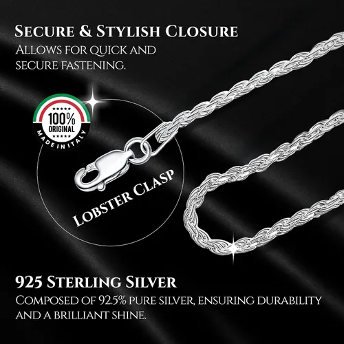 Miniatura 3 de Collar de cadena de plata de ley 925 de 0.059 in con corte de diamante, para mujeres y niñas, cierre de pinza de langosta mejorado, fabricado