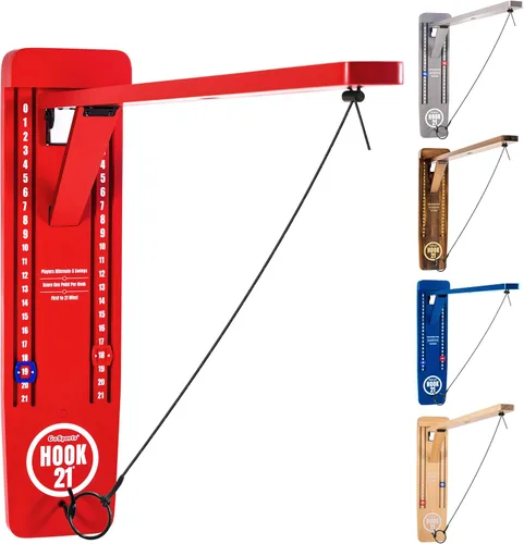 GoSports Hook 21 Juego de columpio de anillo montado en la pared con brazo plegable - Juega en interiores o exteriores Rojo