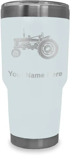 Miniatura 8 de LaserGram Vaso aislado al vacío de 20 onzas, Old Farm Tractor, grabado personalizado incluido (negro)