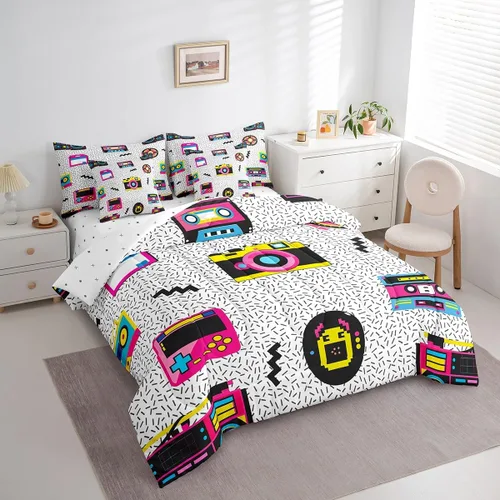 Miniatura 2 de Erosebridal Juego de ropa de cama de cassette vintage de los años 80 y 90, juego de edredón de 7 piezas para niños y adultos, retro, amarillo