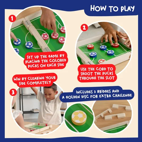 Miniatura 3 de Nene Toys Sling Goal, juego de disco de madera para niños y adultos, juego de mesa familiar de ritmo rápido para niños de 4 años en adelante, juego