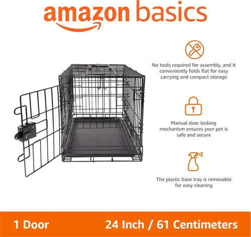 Miniatura 2 de Amazon Basics Jaula portátil y plegable de alambre de metal para perros pequeños con bandeja extraíble, panel divisor, puerta individual, fácil