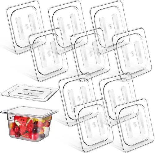Yinkin 12 tapas de policarbonato para sartenes de alimentos con asa, tamaño 1/6, tapa transparente para sartén de hotel, cubierta de plástico para