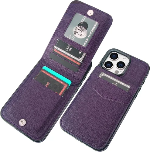 Miniatura 11 de KIHUWEY Compatible con iPhone 15 Pro Max Funda Cartera con soporte para tarjeta de crédito, con tapa de cuero premium, cierre magnético, función