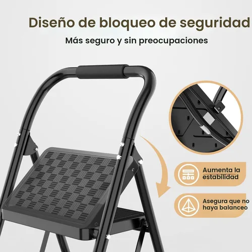 Miniatura 3 de HBTower Escalera de 2 escalones, taburete para adultos, escalera de 2 escalones plegable con diseño ergonómico de pedal ancho