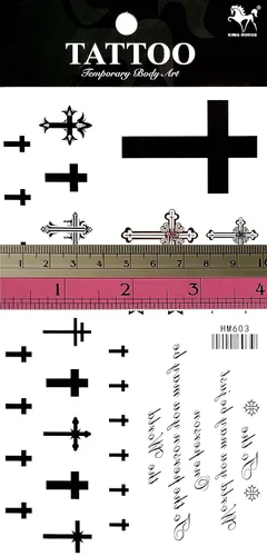 Miniatura 2 de Juego de 2 hojas cruzadas de crucifijo temporal tatuajes para hombres y mujeres, decoración de diseño, cuerpo sexy, suministros falsos para fiestas
