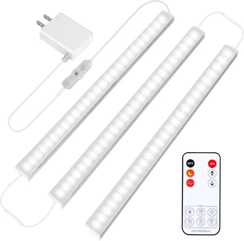 Maylit Luces para debajo del gabinete enchufables, 3 piezas de iluminación ultra fina de 12 pulgadas para debajo del gabinete, luces súper Luz