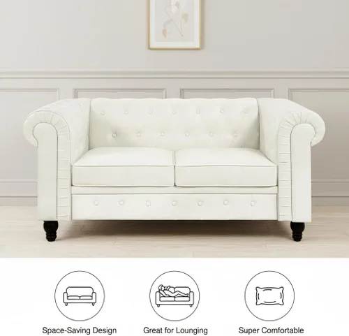 Miniatura 4 de Naomi Home Chesterfield - Sofá de amor de cuero, mini sofá de amor, pequeño con brazos curvos, cojines capitoné, sofás de amor de 2 asientos