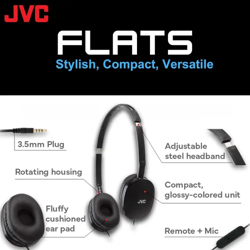 Miniatura 2 de JVC Flats - Auriculares plegables y coloridos con control remoto y micrófono, 3.94 pies, chapado en oro de 0.138 in, enchufe delgado, HAS160MA