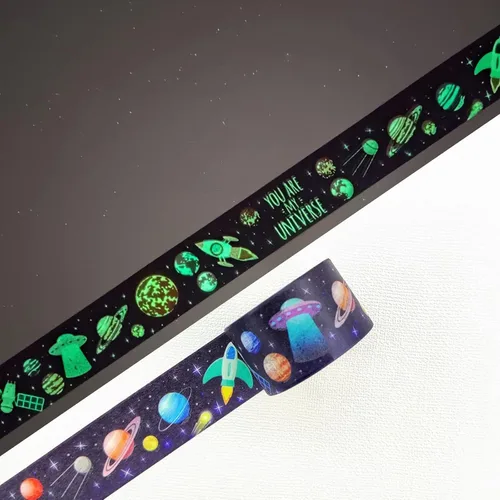 Miniatura 6 de YUBBAEX Juego de cinta adhesiva luminosa de galaxia Washi que brilla en la oscuridad, decoración para artes, manualidades, suministros de diario