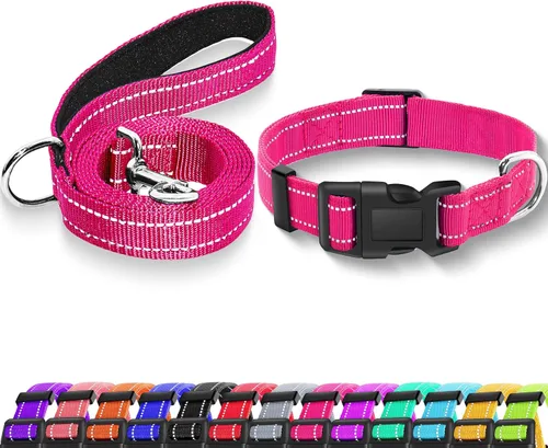 Miniatura 17 de collar reflectante para perros con hebilla de cierre de seguridad, collares de nailon ajustables, suaves y transpirables para perros pequeños