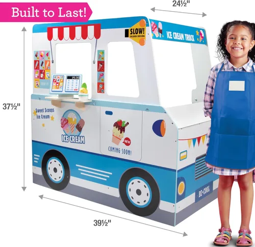 Miniatura 6 de Juego de camión de helados de madera - 20 piezas de juguetes divertidos incluyendo congelador, volante, fregadero y lámina de pegatinas para niños
