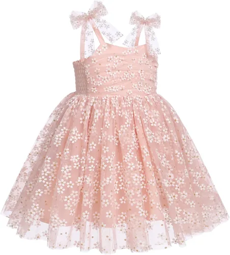 Miniatura 7 de ODASDO Vestido de fiesta de cumpleaños para niñas pequeñas, con lazo, tirantes delgados, tutú de tul, vestido de princesa, concurso de fiesta