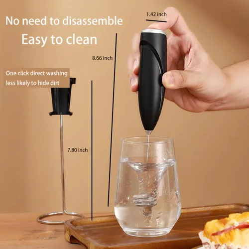 Miniatura 4 de Espumador de leche eléctrico de mano con soporte inalámbrico de acero inoxidable para batir café, crema y huevos