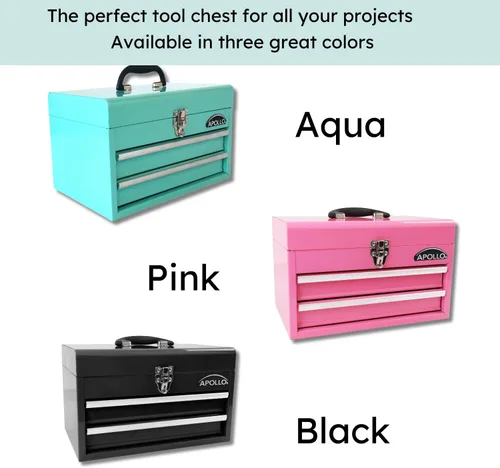 Miniatura 8 de Apollo Tools DT5010-GR - Caja de herramientas de acero de 14 pulgadas con compartimento superior profundo y 2 cajones de acero resistente con Verde