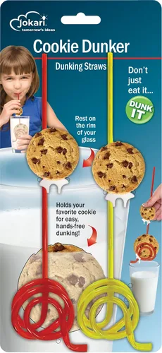 Jokari Paquete de 4 galletas lavables Dunking Crazy Straw Sandwich, chispas de chocolate u otras galletas en un vaso o taza de leche, mantiene los