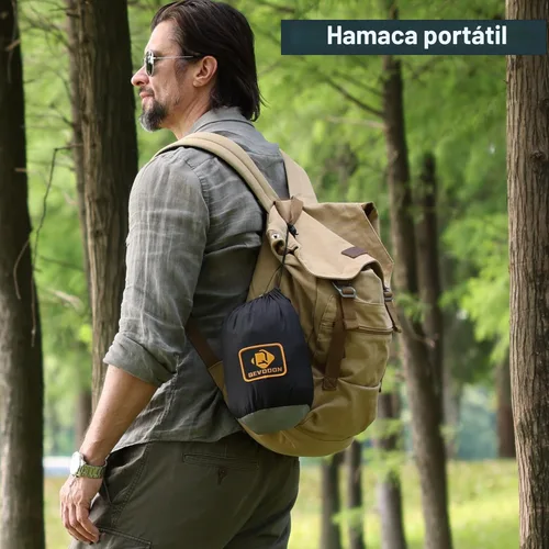 Miniatura 6 de Qevooon Hamaca de camping con red, hamacas ligeras portátiles de viaje con correas para árboles y mosquetones sólidos en forma de D, hamaca de Negro