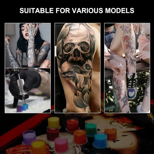 Miniatura 8 de 1 portavasos, 7 agujeros, tinta de tatuaje, resina dura de calavera y 100 tapas de tinta grandes #15, soporte de tinta para tatuaje, artista