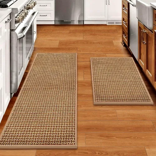 Miniatura 9 de eqivei Juego de alfombras y tapetes de cocina antideslizantes lavables de 2 piezas, alfombras absorbentes para colocar delante del fregadero