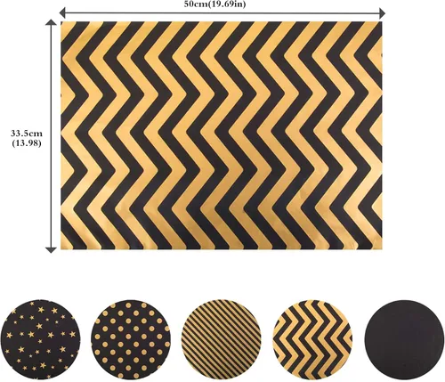 Miniatura 7 de Larcenciel 50 hojas de papel de seda negro y dorado, 5 estilos de papel de seda metálico para bolsas de regalo, papel de seda con purpurina