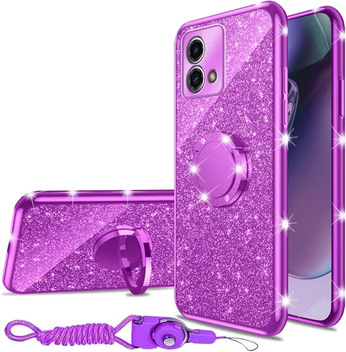 Miniatura 36 de nancheng Funda de teléfono con purpurina para Motorola Moto One 5G Ace (One 5G UW Ace) funda de TPU suave con anillo giratorio de 360°, funda