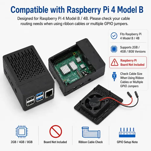 Miniatura 4 de iUniker Funda para Raspberry Pi 4, carcasa ABS Pi 4 con ventilador de refrigeración, disipador de calor Pi 4, cubierta superior extraíble simple