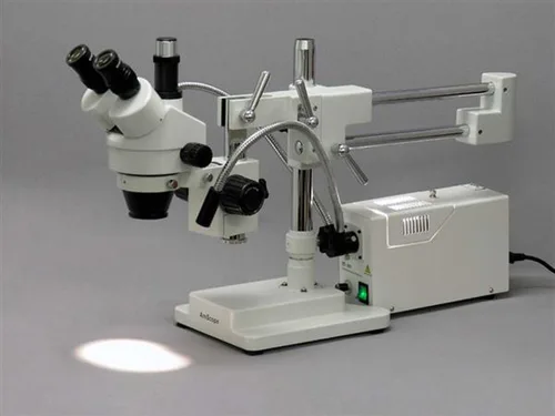 Miniatura 3 de AmScope Luz estéreo del microscopio de la fibra óptica del doble cuello de cisne HL250-AY, fuente de luz halógena 150W, 110V-120V