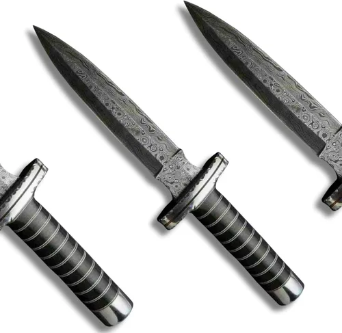 Cuchillo de caza de doble filo, cuchillo de hoja fija de Damasco de 14 pulgadas con hoja de acero de Damasco de 9 pulgadas con mango de cuerno y
