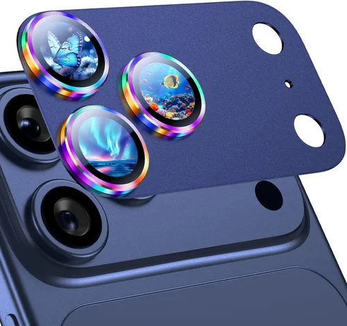 Miniatura 19 de Uyiton Protector de lente de cámara para iPhone 17 Pro - [Tipografía única + lente de teléfono diseño de círculo rojo] Cubierta de cámara de vidrio