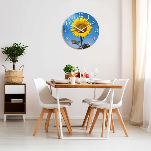 Miniatura 3 de XFM Reloj de pared de girasol de 12 pulgadas, silencioso, sin tictac, operado con pilas, decorativo, con flores amarillas, para cocina, sala
