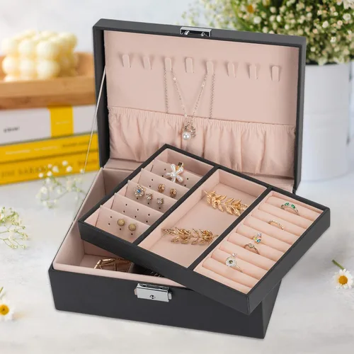 Miniatura 6 de Joyero de terciopelo de viaje con espejo, mini estuche de regalo para mujeres y niñas, pequeñas cajas organizadoras portátiles para anillos, aretes