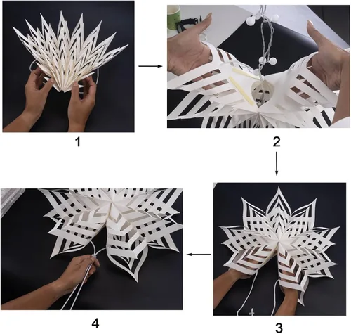 Miniatura 7 de 3 Piezas Faroles de Papel de Navidad con Estrella Farol de Papel Lámpara de Papel Decoración Colgante de Fiesta Frozen para Bodas Árboles de Navidad