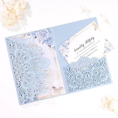 Miniatura 13 de 50 invitaciones de boda, invitaciones personalizadas cortadas con láser con sobres y tarjetas RSVP para quinceañera, despedida de soltera, baby