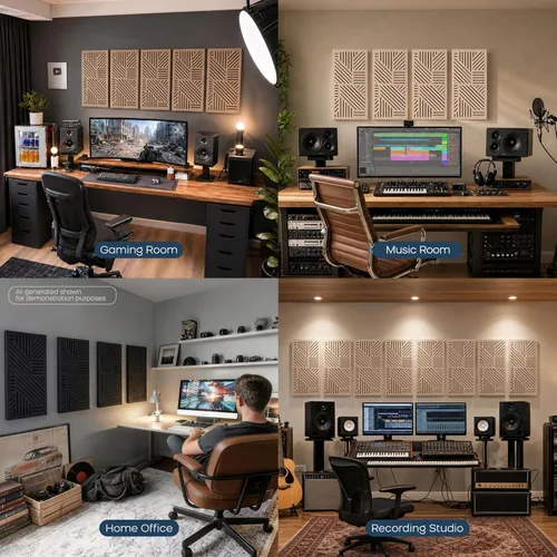 Miniatura 4 de BUBOS Paquete de 4 paneles acústicos engrosados, 23.6'' x 11.8'' paneles de pared acústicos autoadhesivos absorbentes de sonido con cavidad